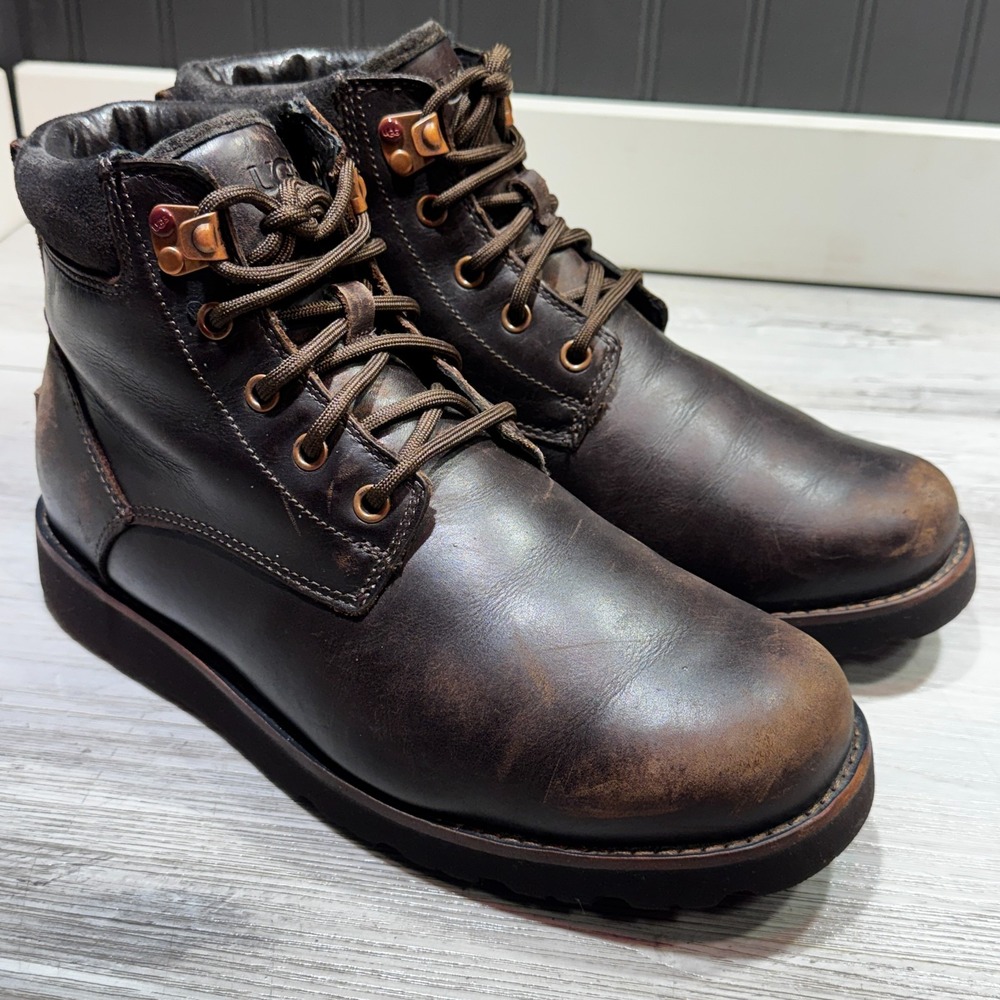 UGG Mens Seton TL Waterproof Leather Boots Cordovan Brown Lace Up Sz 8
